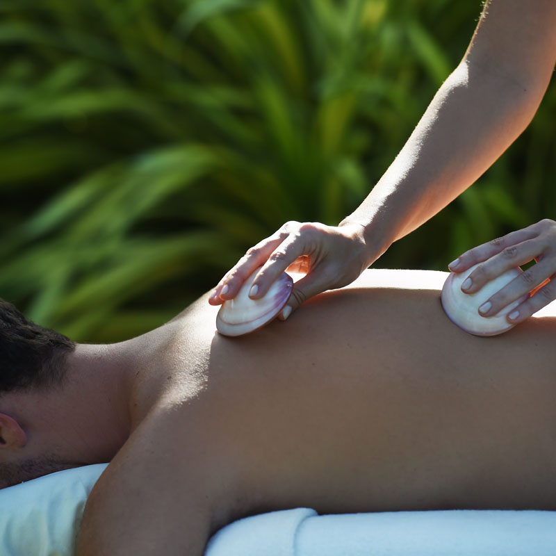 Full-body massage with warm shells and flowing strokes to relieve tension and enhance relaxation.