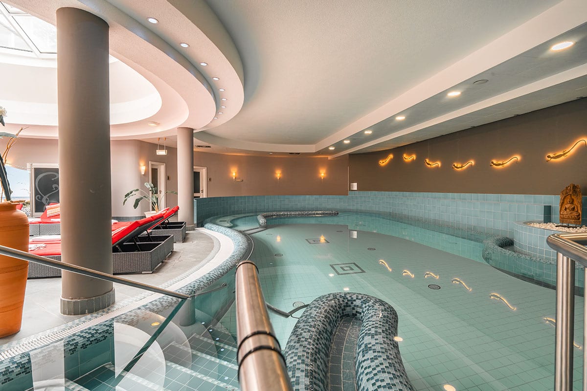 Pool area with elegant design at Grand Hotel Binz on Rügen